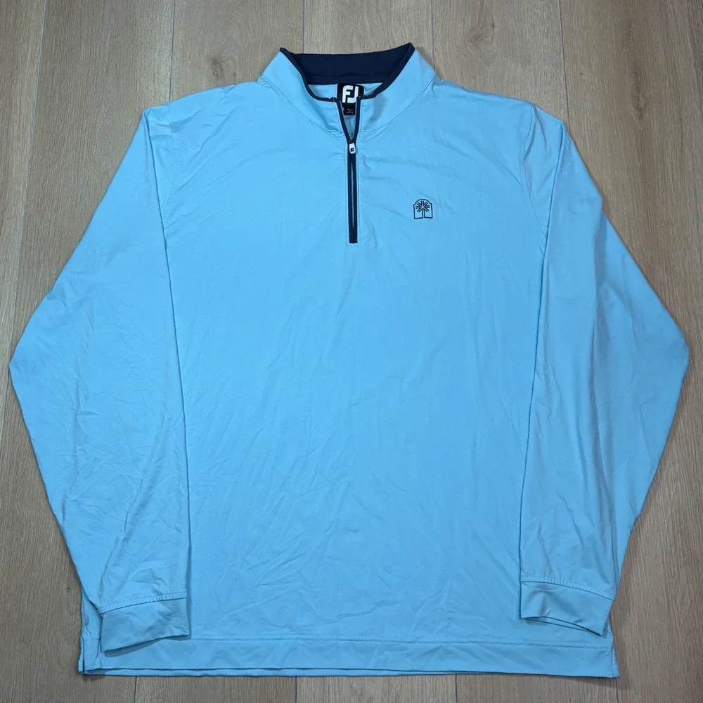 FootJoy Mens 2XL Light Blue Quarter Zip Golf Pullover Long Sleeve Performance